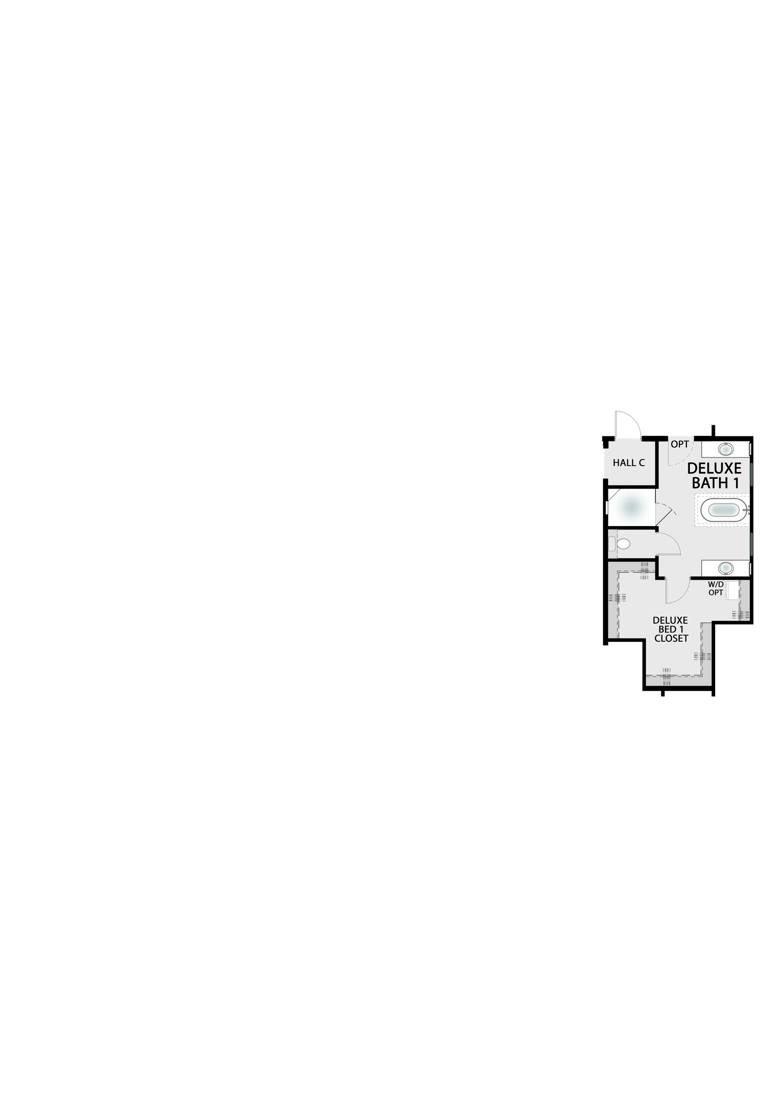 Deluxe Bath 1 structural overlay — expands the primary bathroom by 79 square feet with spa-inspired layout and premium fixtures